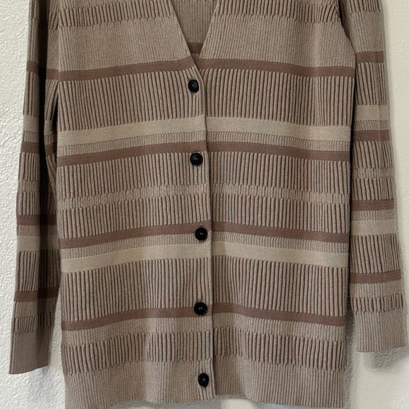 Lafayette 148 New York V-neck Ribbed Button Front Cardigan, Tan Size XL - Picture 3 of 9